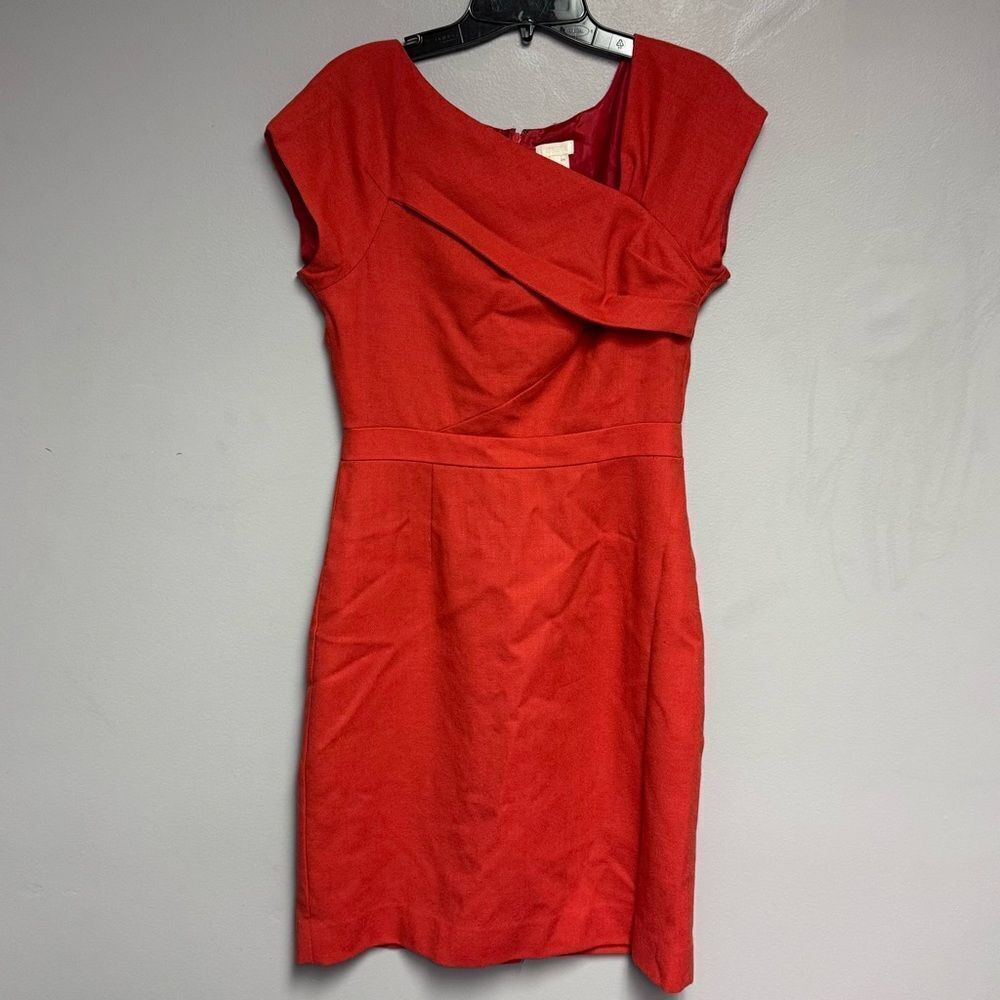 J Crew Crepe Origami Sheath wool dress size 2 red orange women’s - Picture 2 of 4